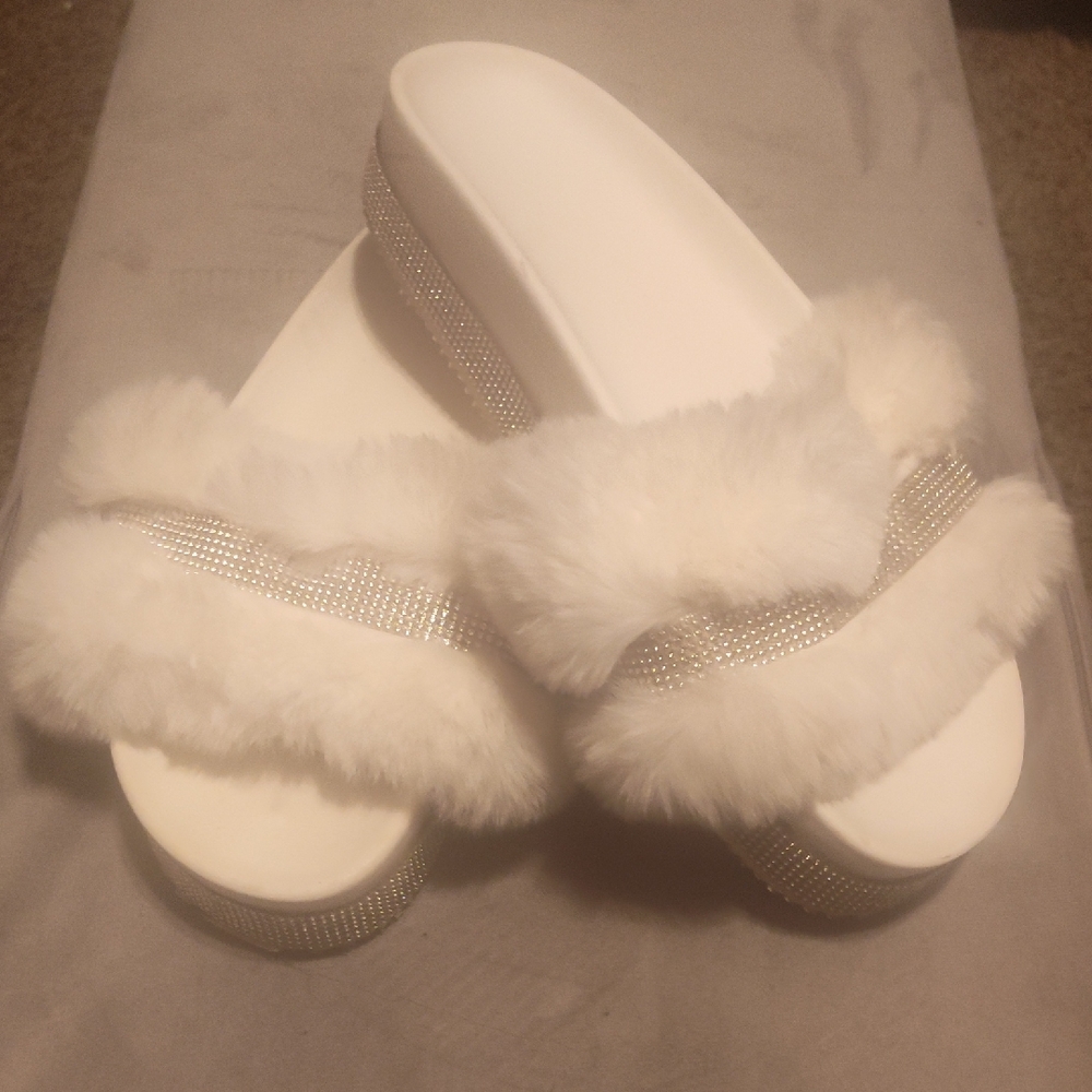 White Fur Slide Sandals